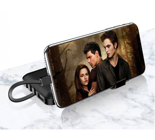 Павербанк 30000 mAh встроенные кабели USB, micro USB, Type-C, Lightning с подставкой для телефона, Портативная батарея Powerbank