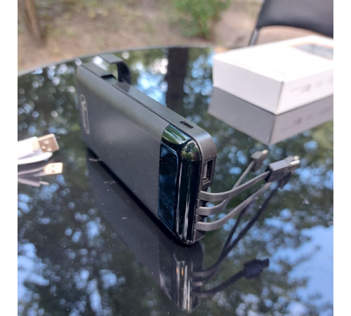 Павербанк 30000 mAh встроенные кабели USB, micro USB, Type-C, Lightning с подставкой для телефона, Портативная батарея Powerbank