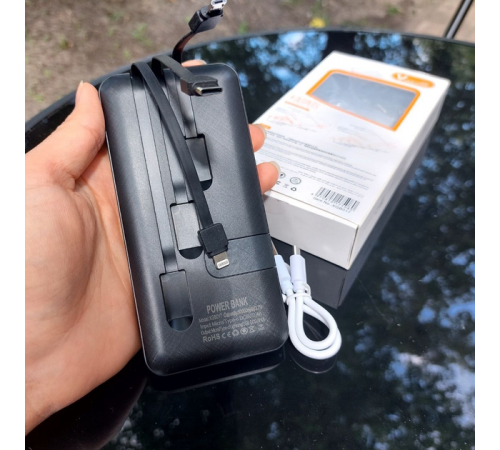 Павербанк 30000 mAh встроенные кабели USB, micro USB, Type-C, Lightning с подставкой для телефона, Портативная батарея Powerbank