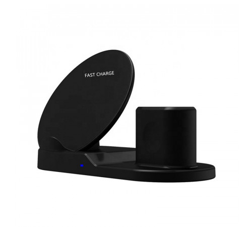 Швидка бездротова зарядка Qi Wireless Fast Charger 3 в 1 для телефону (док станція), чорна за 690 грн