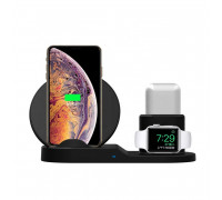Быстрая беспроводная зарядка подставка Qi Wireless Fast Charger 3 в 1 для телефона (док станция), черная