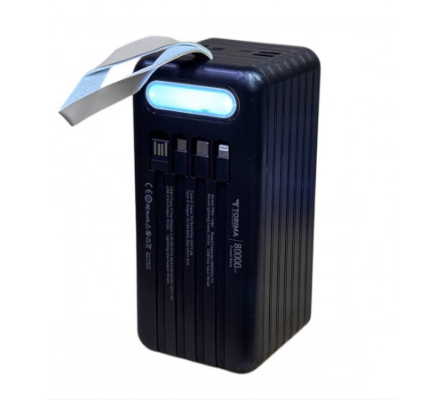 Повербанк Torima TRM-1080 22,5W / 80000 mAh, с фонариком, 3 кабели / Портативный аккумулятор / УМБ Power Bank