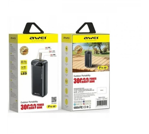 Внешний аккумулятор Power bank Awei PA12 30000mAh PD22,5W быстрая зарядка