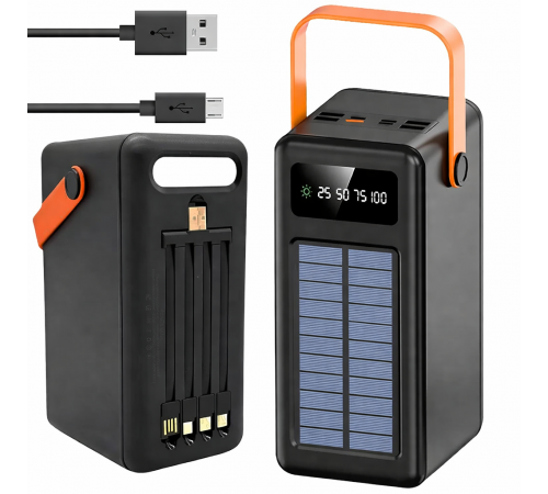 Потужний повербанк 180000 мАг із сонячною панеллю, 4 USB, JS-641CX / Портативний зарядний пристрій за 3018 грн