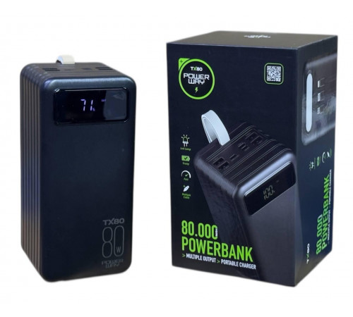 Павер банк Power Way TX80 80000mAh c 3 кабелями (Реальная мощность) Power Bank