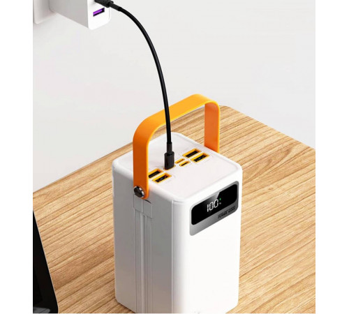 Power bank 100000 mAh с быстрой зарядкой и встроенными кабелями, белый