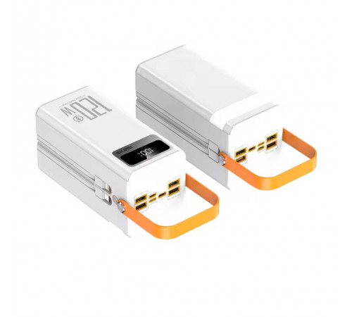 Power bank 100000 mAh с быстрой зарядкой и встроенными кабелями, белый