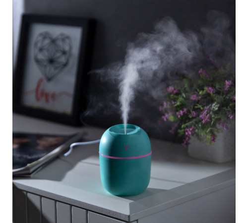Бирюзовый ультразвуковой мини увлажнитель воздуха USB Humidifier с подсветкой