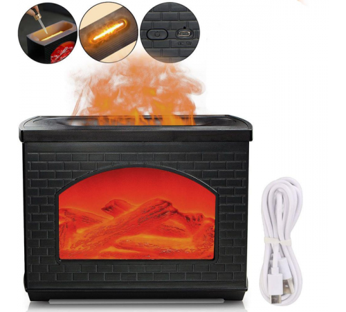 Увлажнитель воздуха Камин с эффектом пламени Fireplace Humidifier 270 мл / Ночник аромадифузор с имитацией огня и светодиодной подсветкой USB