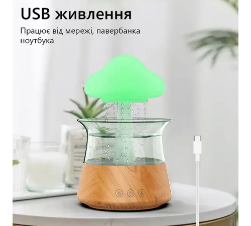 Увлажнитель воздуха Гриб с эффектом дождя / Аромадифузор-ночник с подсветкой / Аромадифузор электрический